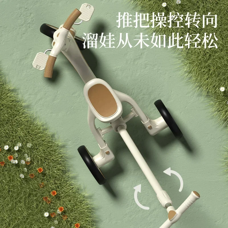 Children's Tricycle Baby Walking Artifact Lightweight Hand Cart, Baby Walking Bicycle Can Sit Ride or Push