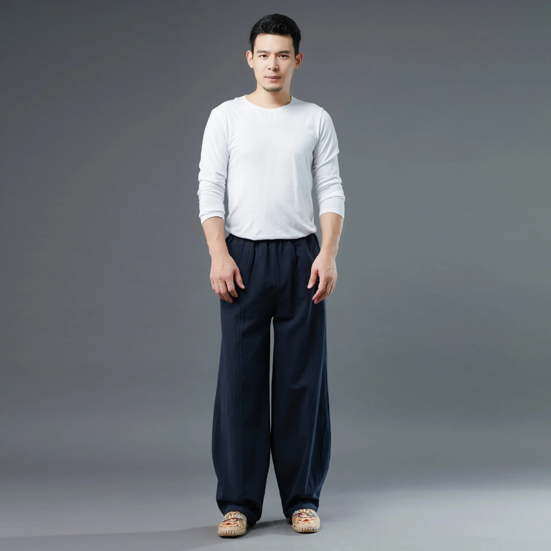

Chinese Traditional Dress Fashion Loose Casual Linen Pants Ethnic Style Straight Trousers Men Clothing Oversized Pants Male
