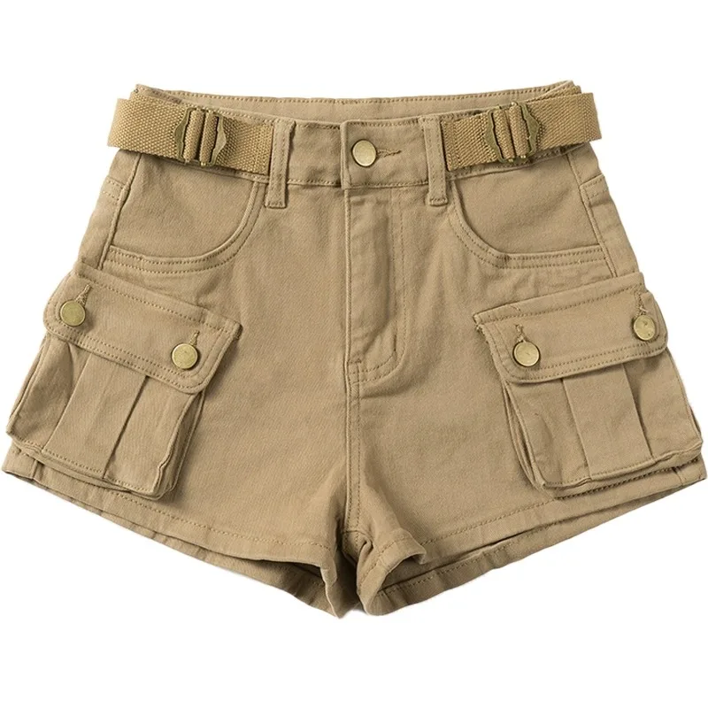 

Women Denim Cargo Shorts Summer High Waist Pocket Slim Fit Solid Color Hot Pants Spice Girls Casual Jean Shorts