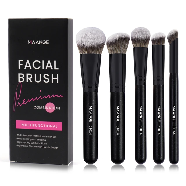 MAANGE 5 Pcs Basic Makeup Brushes Set Powder Blusher Brush Foundation Makeup Brush Contour Brush Portable For Travel Xmas' Gift