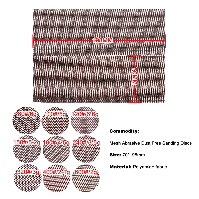 사포 그물 메쉬 샌딩 디스크 후크 및 루프 먼지 방지, 목재 건식 샌딩 연마용 80-600 그릿, 198x70mm, 10 개