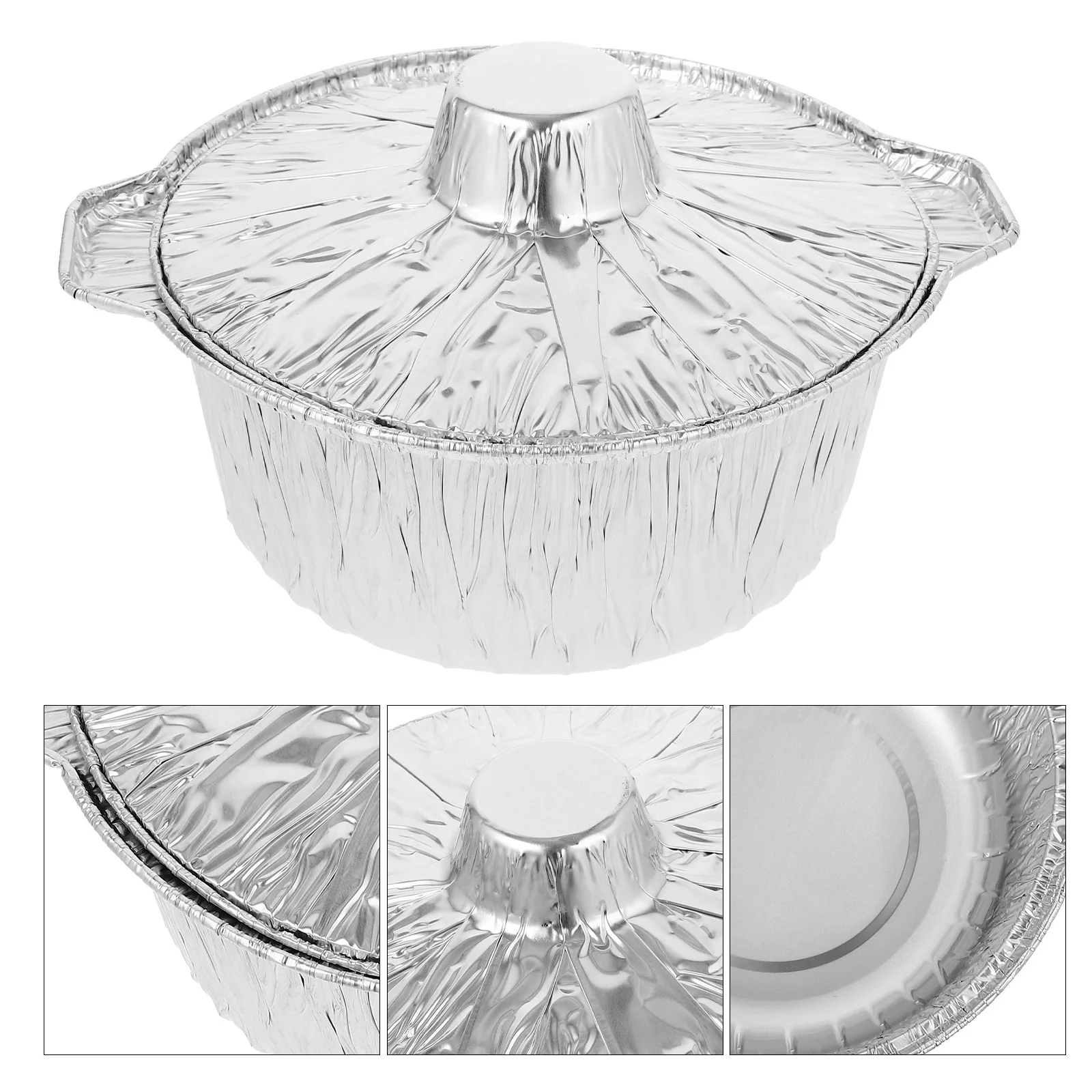 6 Pcs Tinfoil Cup Barbecue Aluminum Pot with Lid Thick Food Air Fryer Airfryer Small Covered Baking Saucepans