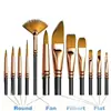 12PCs Bristle Brush Set Nylon Flat Brushes Watercolor Brushes Oil Paint Brush for Artists Amateur Acrylic Painting Art Supplies 1