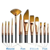12PCs Bristle Brush Set Nylon Flat Brushes Watercolor Brushes Oil Paint Brush for Artists Amateur Acrylic Painting Art Supplies 1