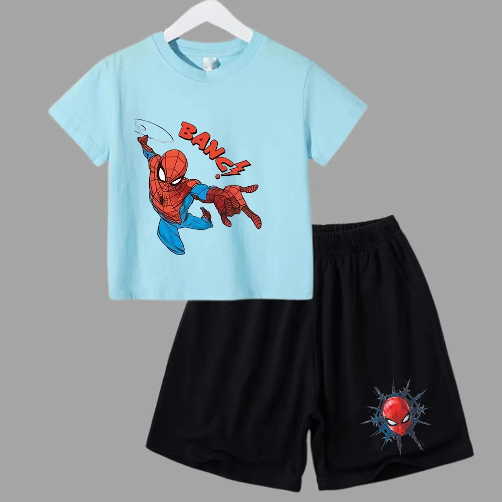 thumbnail image 1 of Conjunto de verano de Marvel Spider-Man para bebé adolescente, camiseta para niño, pantalones cortos, conjunto de 2 piezas, ropa deportiva de manga corta para niño y niña, marca de dibujos animados pa, 1 of 5