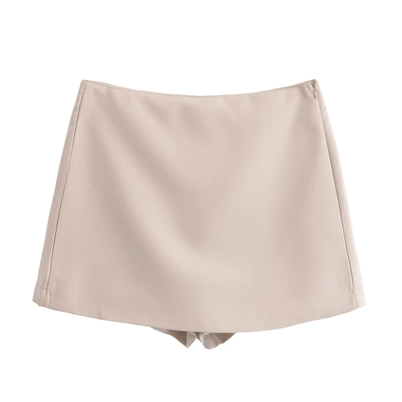 XNWMNZ 2024 Autumn New Woman's Casual Side Zipper Skirt Pants High Waist Hipster Woman Short Bottoms Ruffles Regular Fit Shorts