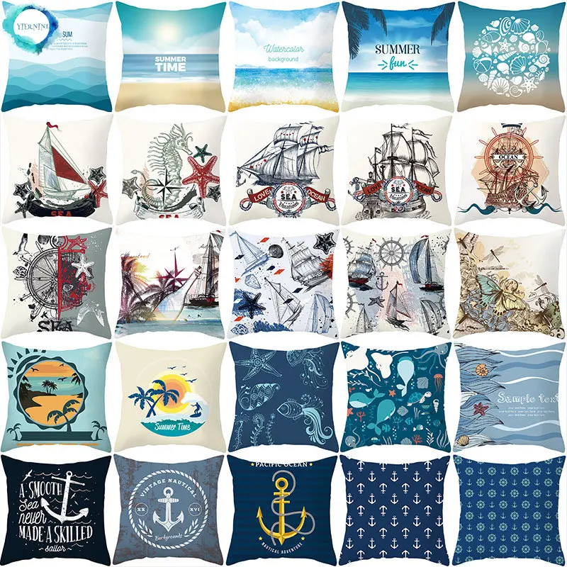 

Summer Ocean Cushion Cover Sailing Anchor Pillow Cover Sofa Cushion Cover Beach Pillow Cover Home Decoration
