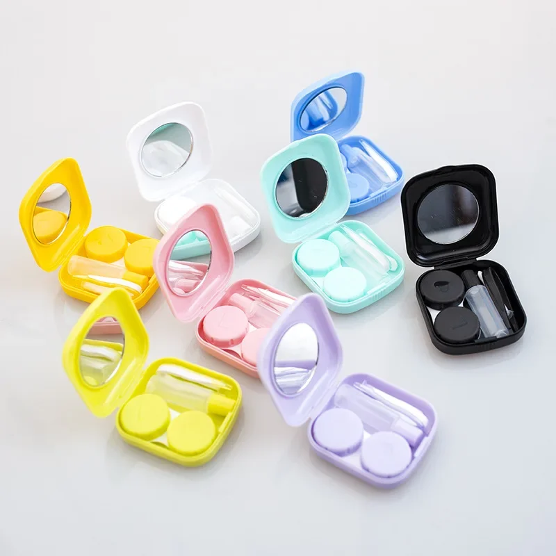 Compact Purple Pink Contact Lens Case Set with Mirror - Stylish and Portable Eyewear Storage Kit