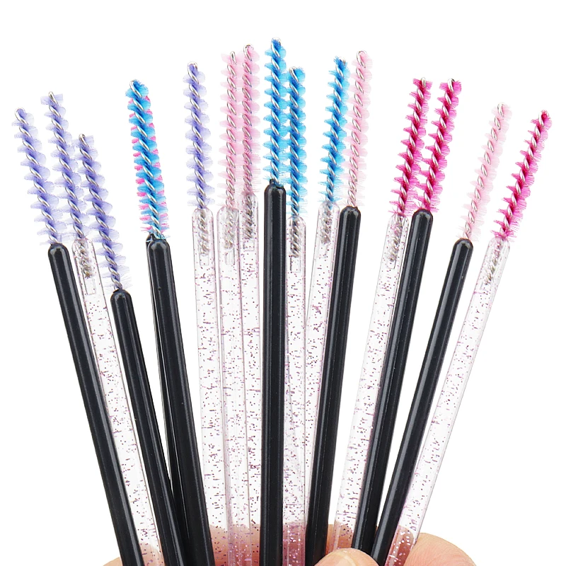 Makeup Eyelash Brushes 50Pcs Disposable Crystal Eyebrow brush Diamond Handle Mascara Wand Applicator Lashes Extension Tools