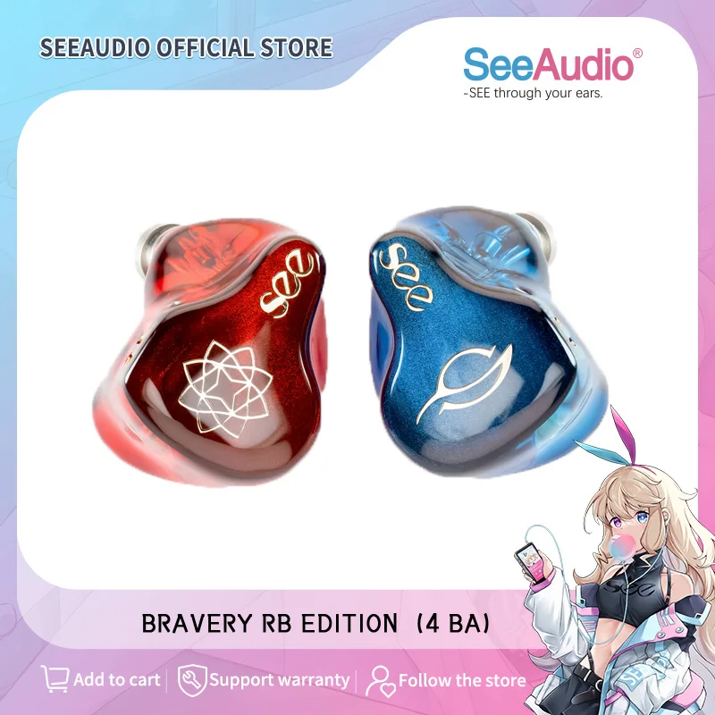 

SeeAudio Bravery RB Edition Anniversary Hifi Earphones 4 Balanced Armature In-Ear Headphones 2 Pin 0.78mm Detachable Cable Heads