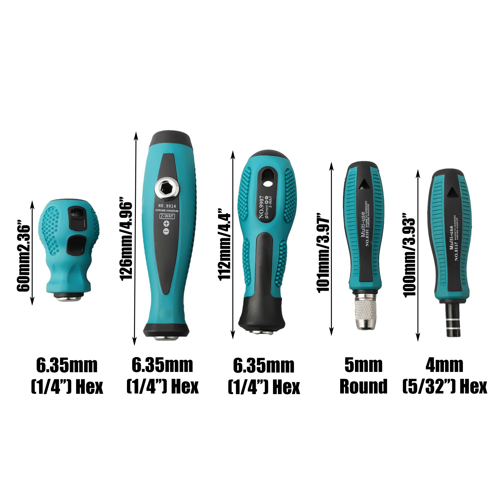 

6.35mm 4mm Hex 5mm Round Self-Locking Adapter Screwdriver Handle Repair Tool Anti-Slip For Screw Driver Bit Holder Hand Tools