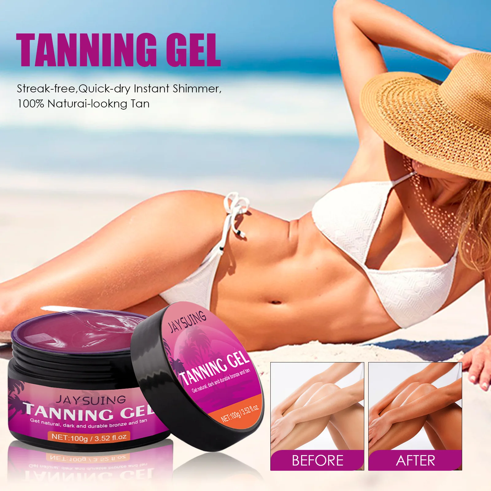 Intensive Brown Tanning Gel Body Bronzer Sunless Tanner Skin Natural Long Lasting Hydrating Shine Self Solarium Fake Tan Cream