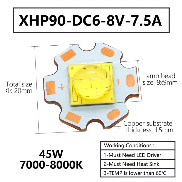LED ランプビーズ XHP70 XHP90 XHP110 18 ワット 24 ワット 45 ワット