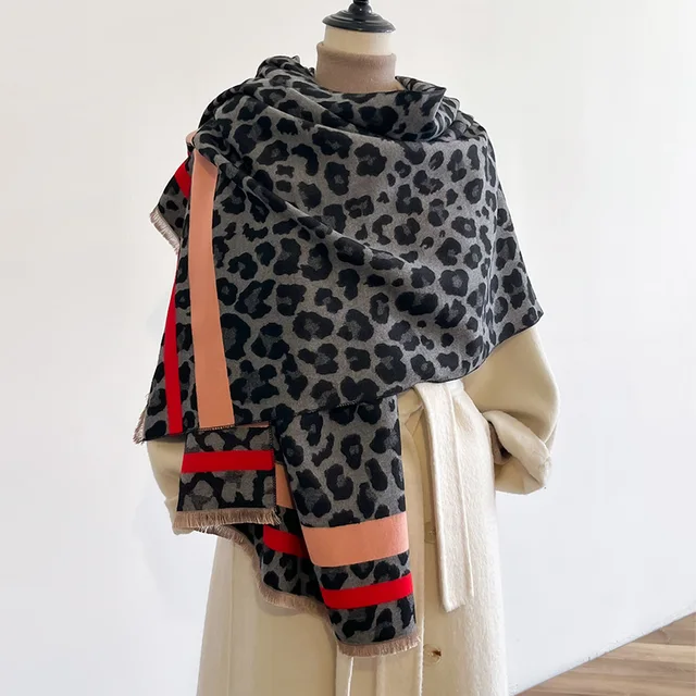 Nuove sciarpe jacquard in cashmere double-face leopardo invernale di lusso Sciarpe di Pashmina in lana da donna di alta qualità addensare scialle avvolgente 6
