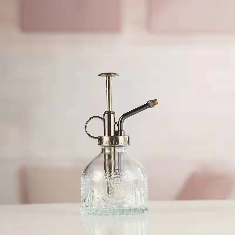 Retro transparent embossed glass watering pot succulent watering pot small spray press empty bottle