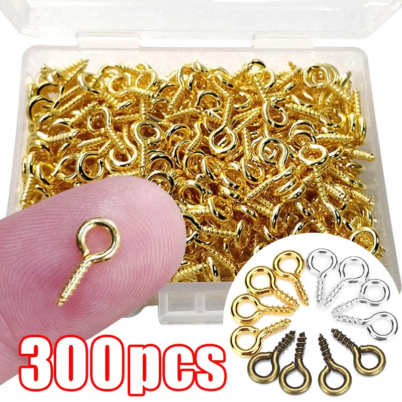 

300Pcs Small Tiny Mini Eye Pins Eyepins Hooks Eyelets Screw Threaded Gold Silver Clasps Hooks Jewelry Findings For Making DIY