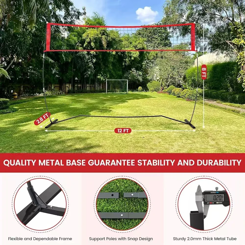 12FT Portable Volleyball Training Net ,volleyball Net Set for Beach Court or Serving Practice with Adjustable Height