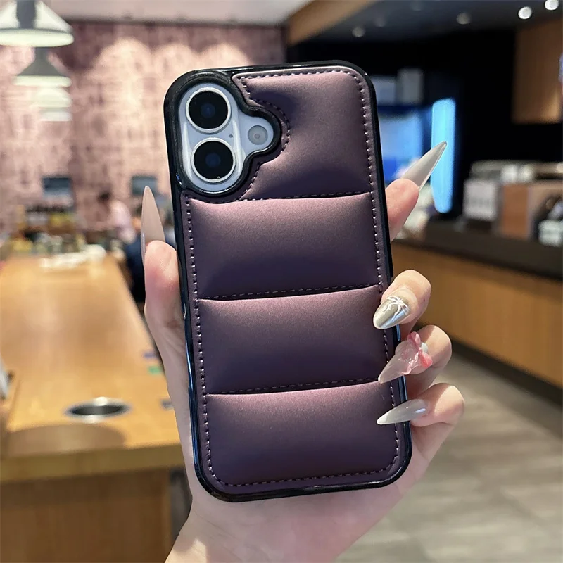 Luxurious Down-Filled Cotton Phone Case - Shockproof Soft TPU Cover with Large Camera Opening