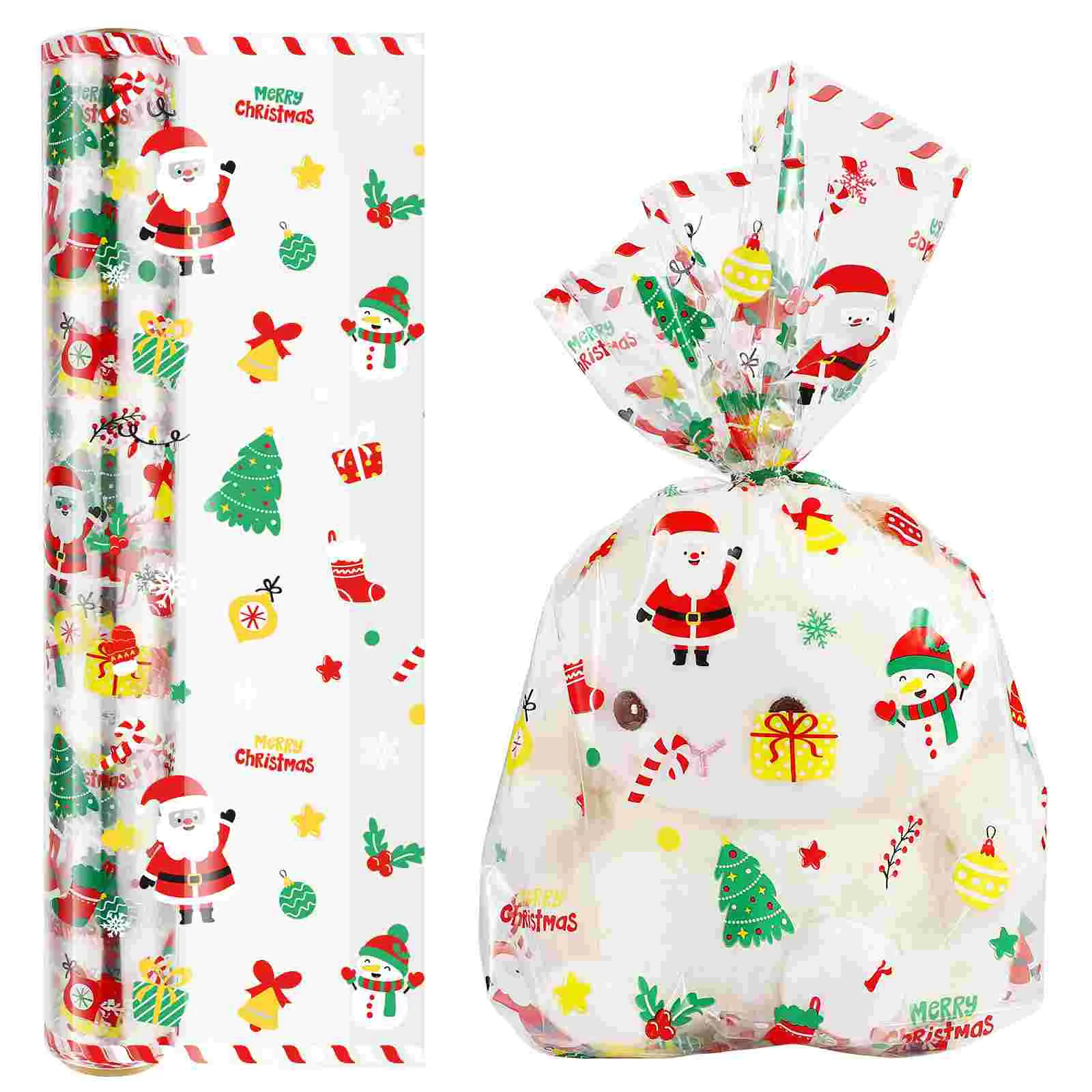 

ABOOFAN 1 Roll Clear Cellophane Wrapping Paper Christmas Snowman Santa Claus Gift Wrap 25 Mil Thickness Cellophane Wrap