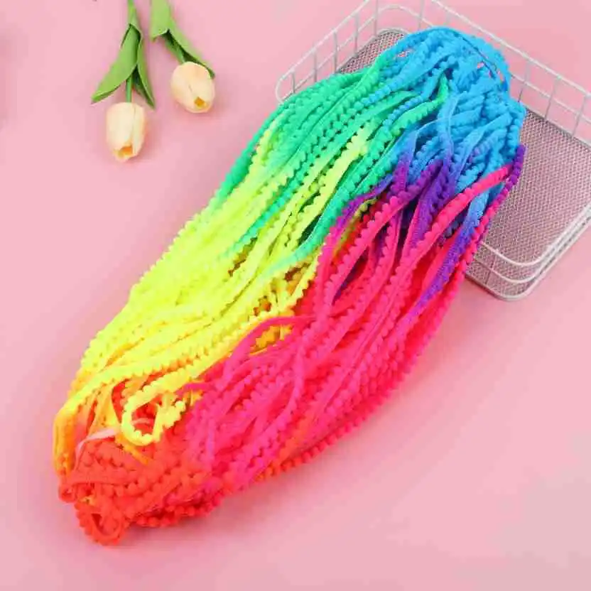 Vibrant 10mm Mini Pom Pom Trim Lace Ribbon with Tassel Fringe