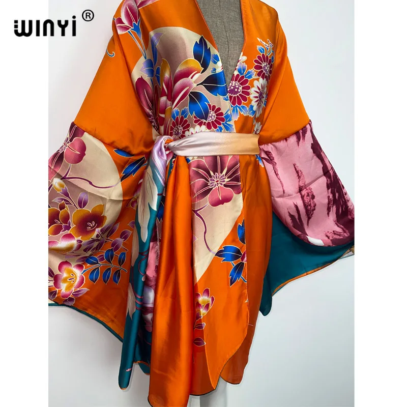 Cache-maillot Kimono Plage Femme - Tuniche Longue Fluide été Col V | Pareo Robe Plage Grande Taille Bohème - 12