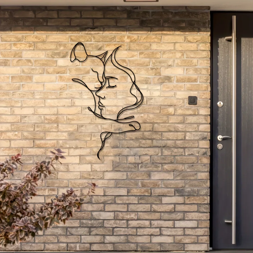 TOPDR Art Mural Métal Chat, Sculpture Murale Métal, Décoration Murale Chat, Décoration Maison Chat, Pour Maison Café Jardin Salon,A