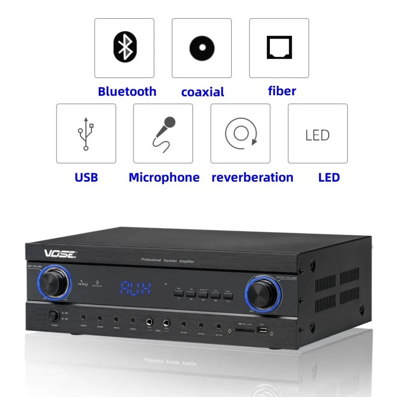

MJ-80 Bluetooth 5,0 420 Вт * 2 2,0 канальный стерео HIFI AV сценический домашний караоке KTV аудио усилитель с USB оптоволоконным коаксиальным микрофоном