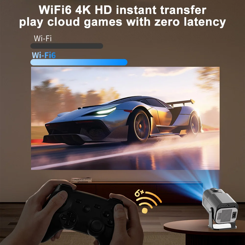 2026 네이티브 1080P 휴대용 프로젝터 안드로이드 11 WiFi6 180 ° 회전식 미니 홈시어터 영화 비머 (휴대폰, 노트북, 야외캠용)