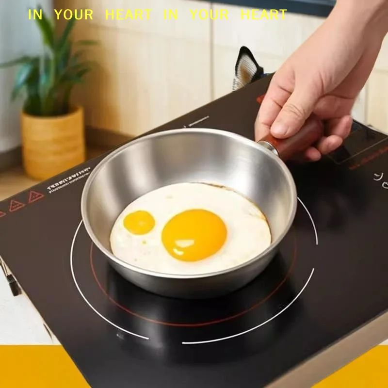 1PC 1인용 냄비 스테인레스 스틸 그릇 호두 나무 손잡이 과일 샐러드 요구르트 그릇 아침 식사 요리 도구 주방 레스토랑