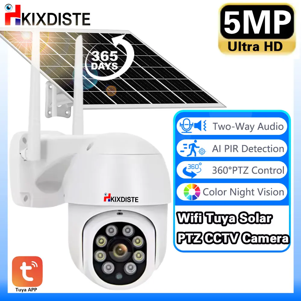 5Mp Solar Wifi Camera Pannelli Solari Telecamere Ip Di Sorveglianza Ptz Wireless Pir Human Tracking Cctv Hd Outdoor Waterproof Tuya App