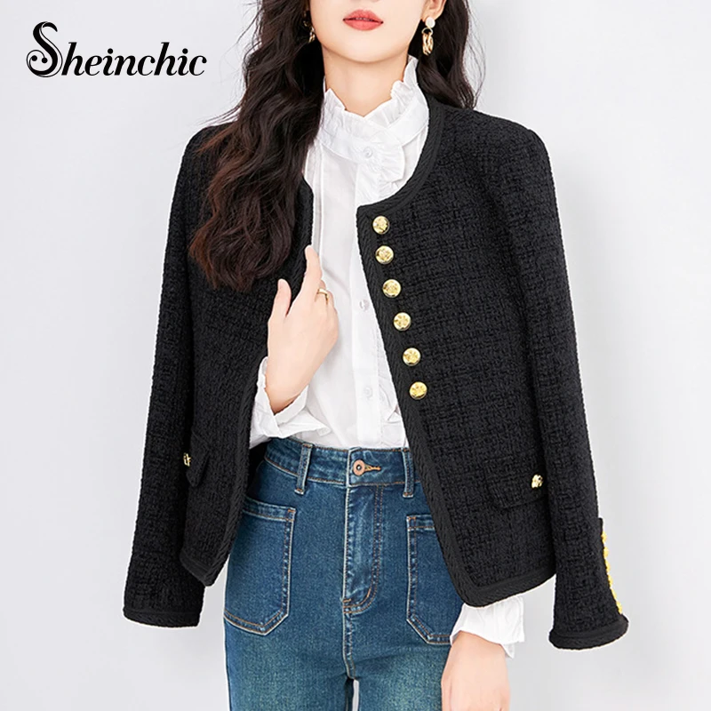 

High Quality Winter Jackets for Women 2023 Korean Fashion Woven O-neck Short Wool Coat Luxury Designer Manteau Femme Hiver