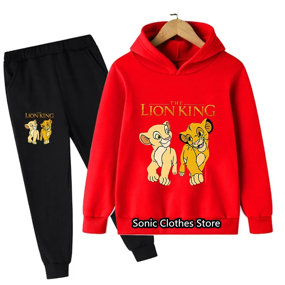 thumbnail image 1 of Ropa para niños de Disney con dibujos animados de animales y Simba, traje de algodón para niñas, sudaderas con capucha y pantalones de El Rey León de dibujos animados, conjuntos casuales de 2 piezas p, 1 of 5