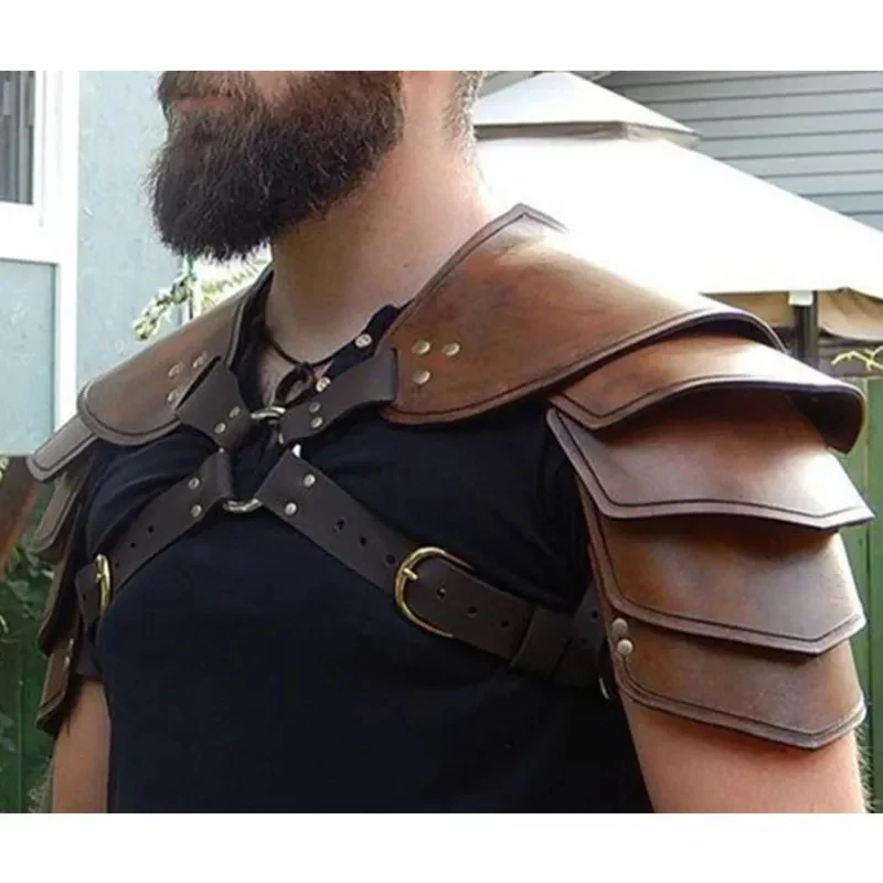 Cavaliere vichingo medievale Armatura per spalle in pelle PU Spallacci Gladiatore romano Guerriero Samurai Costume cosplay Spaulders LARP Puntelli - immagine 3