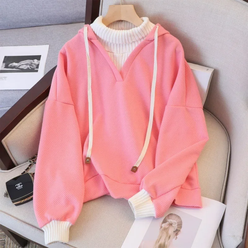 

Korean New Spring Winter Fashion Patchwork Hoodies Spring Woolen Collar Patchwork Casual Loose Oversized Baggy Hoodie Y2k 후드집업