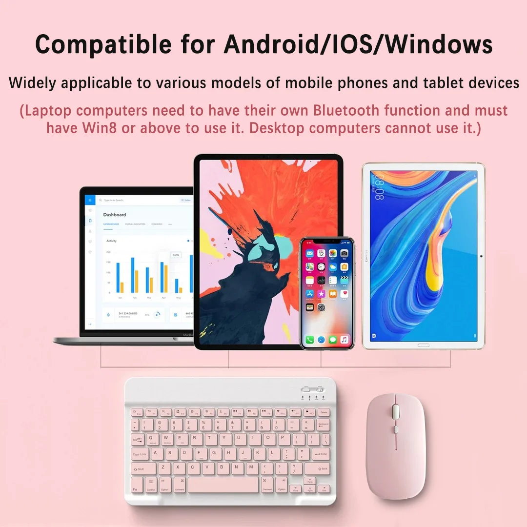 iPad 태블릿 용 Bluetooth 키보드 및 마우스 iPad 안드로이드 IOS 태블릿 Mac 노트북 용 슬림 미니 무선 키보드 마우스 콤보 세트