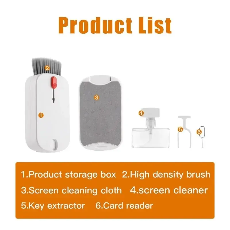5-in-1 Cleaning Kit Computer Keyboard Cleaner Brush Phone Screen Cleaning Set Keycap Puller Tools Card Reader