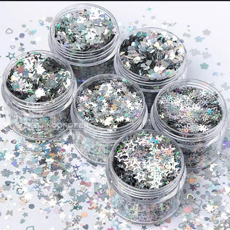 홀로그램 글리터 플레이크 원형, 하트, 펜타곤 청키 모양 글리터 (레진/네일/공..