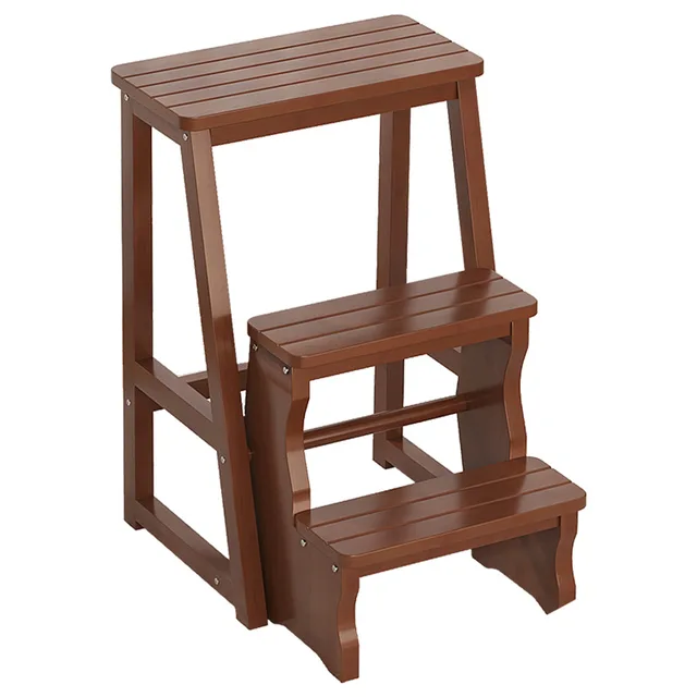 Solid Wood Folding Ladder Stool Household Three-step Climbing Stool Dual-use Indoor Multifunctional Step Ladder Stool