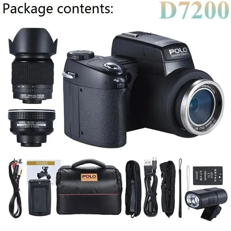 POLO D7200 Professional Digital Camera with Optical Zoom for Photography, Auto Focus, 33MP Photo, 1080P HD Video