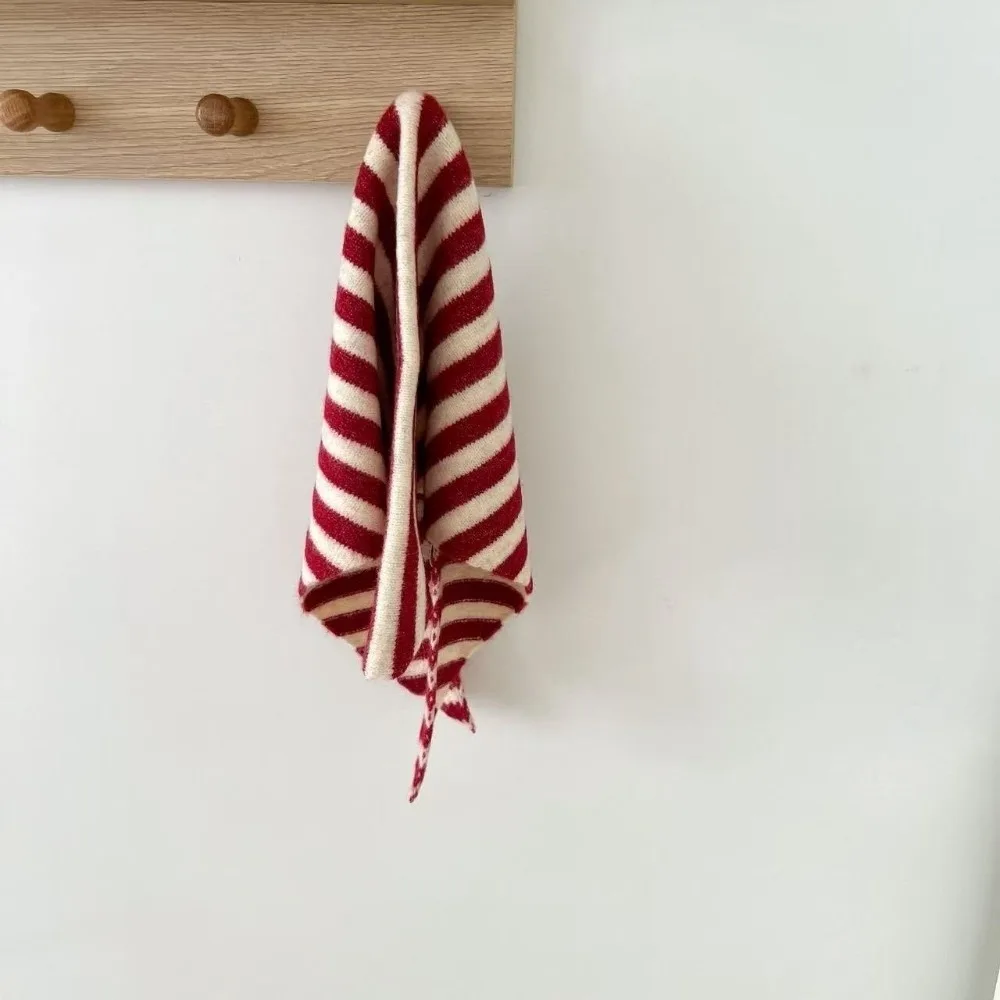 새로운 줄무늬 니트 삼각형 스카프 부드러운 다기능 숄 방한 방풍 넥커치프 소년..