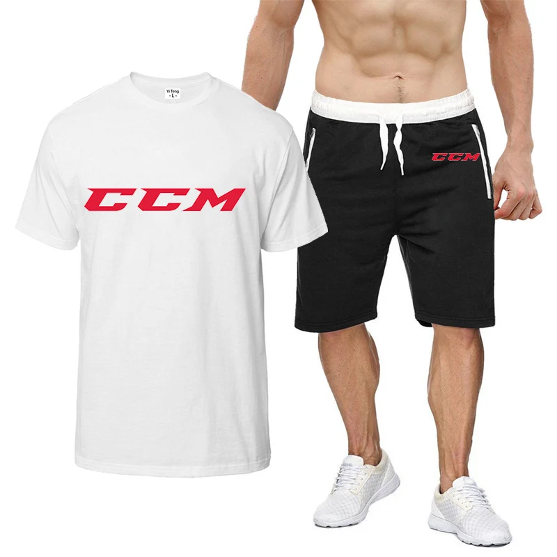 CCM Men's New Summer Printed Comfortable Fashion Short Sleeves T Shirts Tops Shorts Cotton Harajuku Casual Sport Two Pieces Set