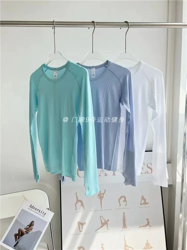 Lemon Equestrian Long Sleeve Seamless Fitness Wear Yoga Top Wear Women's Running Athletic Gym Workout Shirt With Thumb Holes