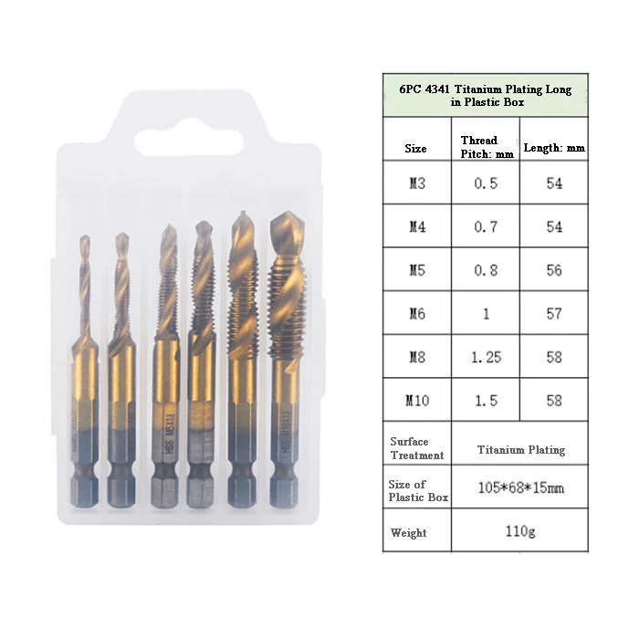 L-FIRST 6pcs Tap Drill Bit Hex Shank Titanium Plated HSS Screw Thread Bit Screw Machine Compound Tap M3 M4 M5 M6 M8 M10 Tools best hand planer Hand Tools