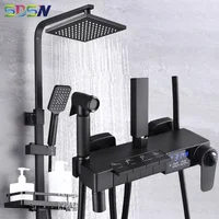Thermostatic Piano Digital Bathroom Shower Set Faucet Rain Shower Head Bidet Spout Faucets Tap Water Flow Digital Shower System 1
