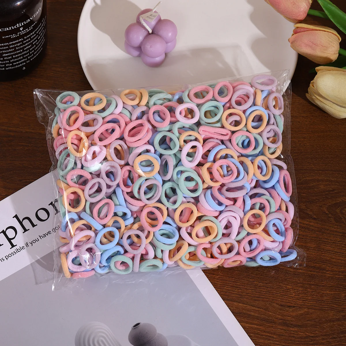 100/500Pcs 어린이를위한 헤어 밴드 다채로운 나일론 Scrunchie 헤어 타이 고무 밴드 어린이 탄성 리그 소녀 헤어 액세서리