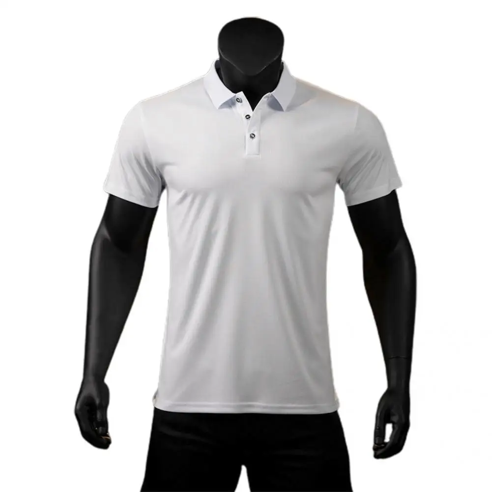 

Comfy Men T-shirt Turn-down Collar Slim Fit Thin Male Shirt Simple Buttons Turn-down Collar T-shirt for Office