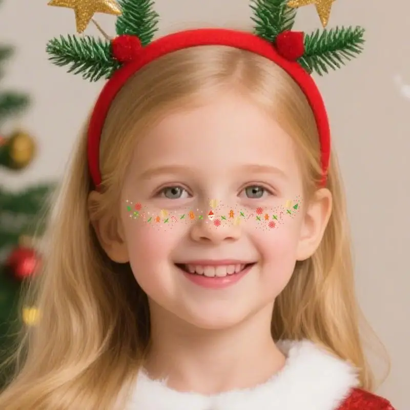 6 Sheets Christmas Glitter Freckles Holographic Stickers Santa Claus Bell Snowman Temporary Tattoo Stickers For Festival Party