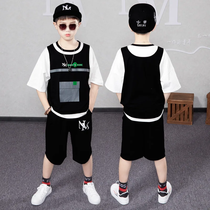 Baby Boys Summer Clothing Sports Sets Cartoon T shirt+Short pants 2pcs Suits Boys Tarcksuit Clothes 4 5 6 7 8 10 11 13 15 Years athletic clothing sets	