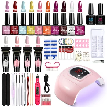 LIMEGIRL 8ml Gel Nail Polish Kit with UV Nail Lamp Electric Nail Drill UV Soaking Gel Base and Top Coat Gel Polish Nail Tool Kit