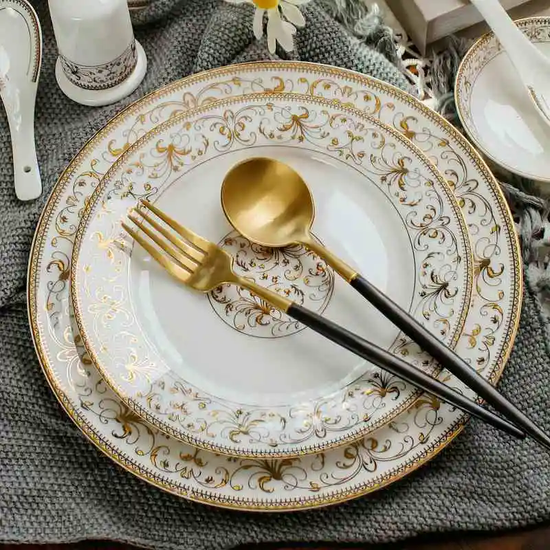 Bone China Dinner Set Plates and Dishes 2pcs/set 8 + 10 inch for Party Porcelain Plate Chargers
